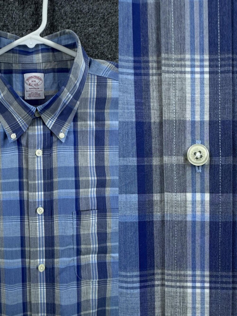 Brooks Brothers Cotton Non-Iron Madison Blue Gray Supima 2XL Button-Down Mens